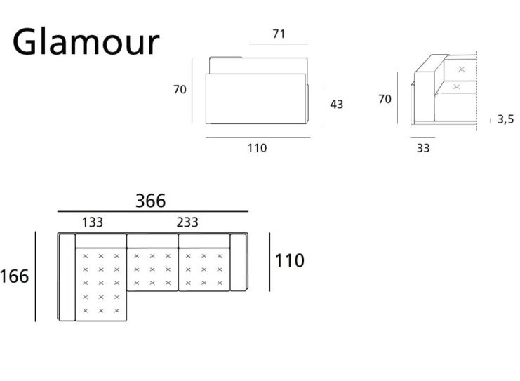 Klasické sofa Glamour, 366x166 cm