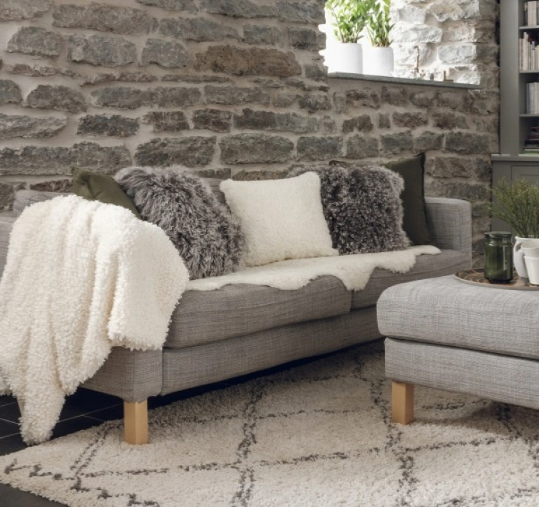 Polštář Snowtop, tibetská kožešina, šedá, 40x40 cm