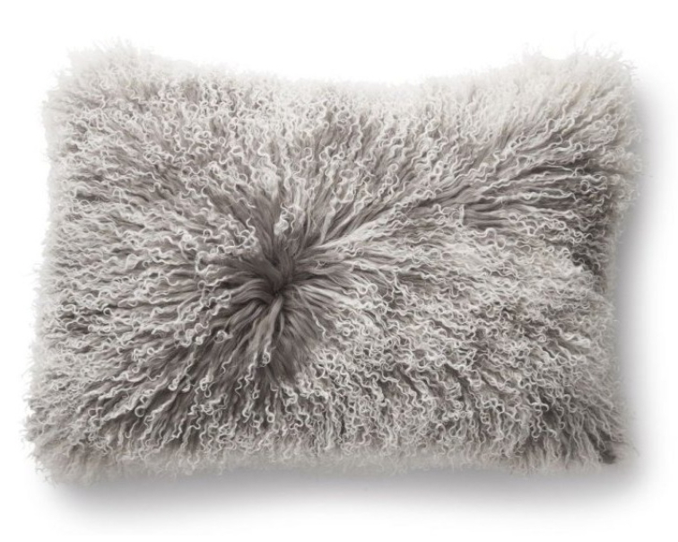 Polštář Snowtop, tibetská kožešina, šedá, 60x40 cm