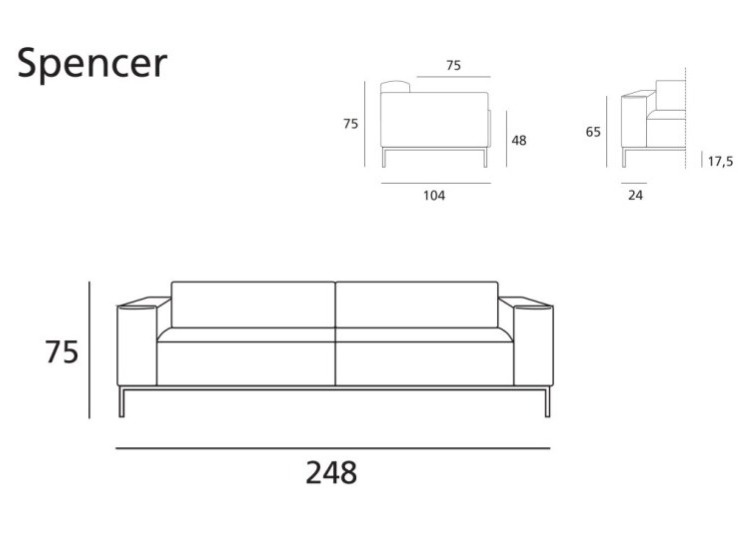 Minimalistická sedačka Spencer, 248 cm, látková, modulární