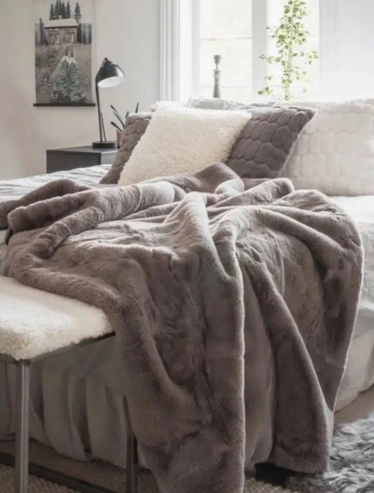 Pléd Bubble Grey, umělá kožešina, šedý, 120x180 cm