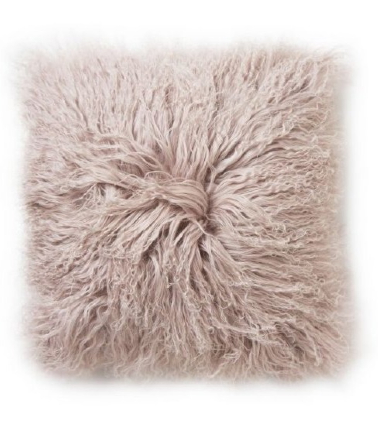 Polštář Pale Pink, tibetská kožešina, růžová, 40x40 cm