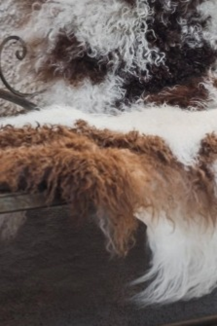 Tibetská kožešina Cognac, koňaková, 95x55 cm