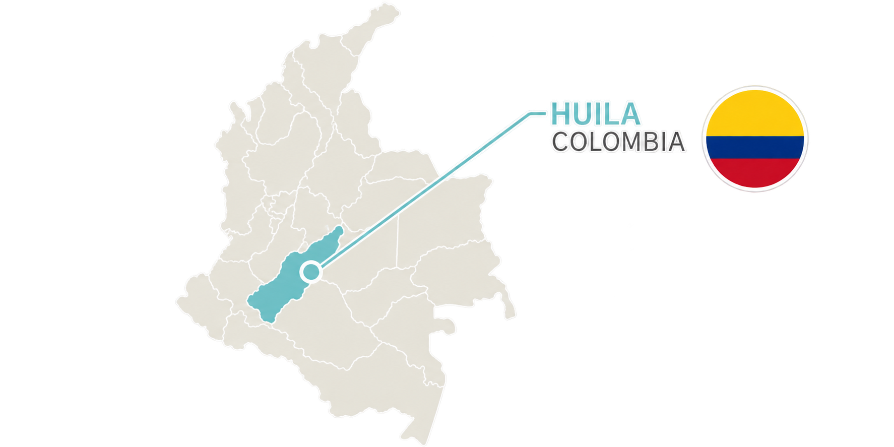 Colombia Huila · mapa pôvodu kávy