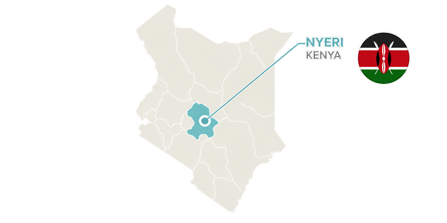 Kenya Murang'a County · mapa pôvodu kávy