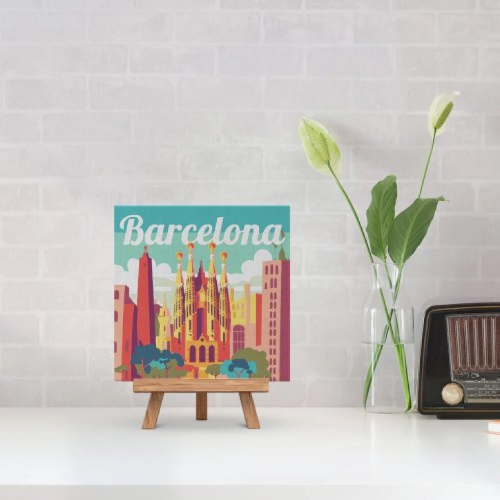 Mini malování podle čísel - Travel Poster BARCELONA 20 x 20 cm na rámu