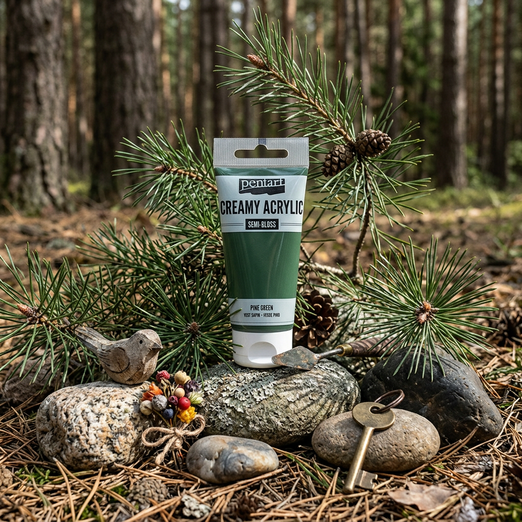 Krémová akrylová barva pololesklá PENTART 60 ml BOROVICOVÁ ZELENÁ