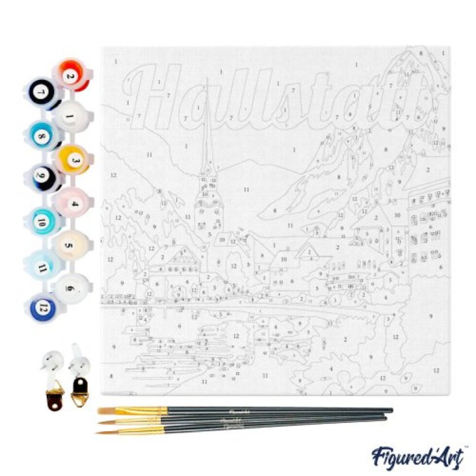 Mini malování podle čísel - Travel Poster HALLSTADT 20 x 20 cm na rámu