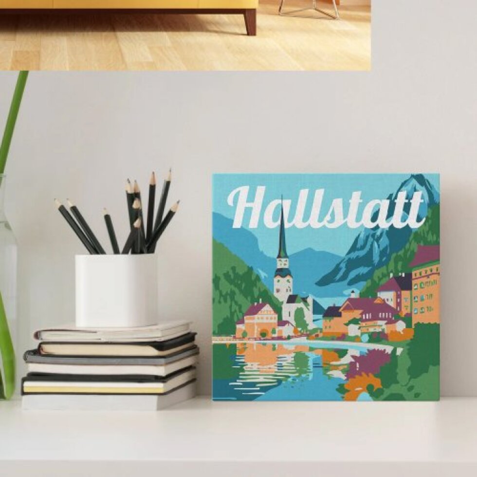 Mini malování podle čísel - Travel Poster HALLSTADT 20 x 20 cm na rámu