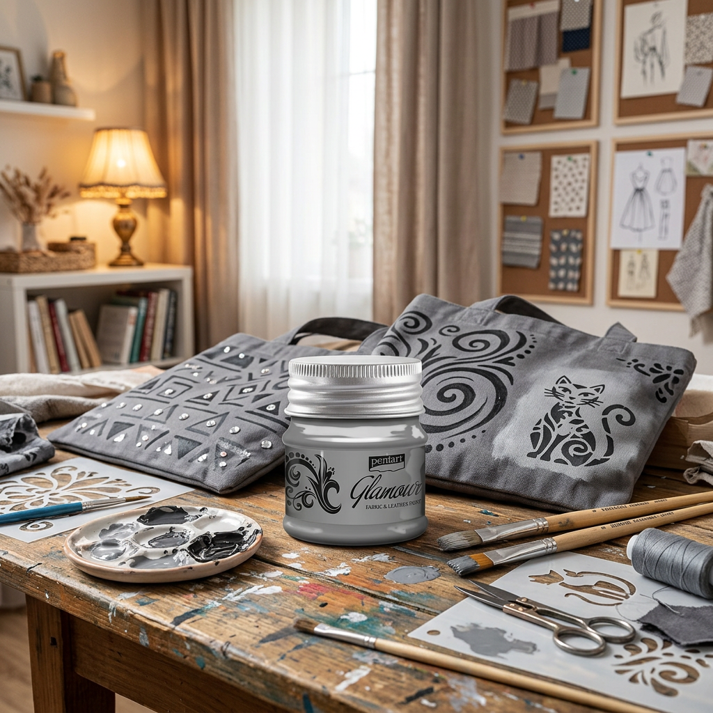 Barva na textil a kůži zářivá PENTART 50 ml STARÁ STŘÍBRNÁ