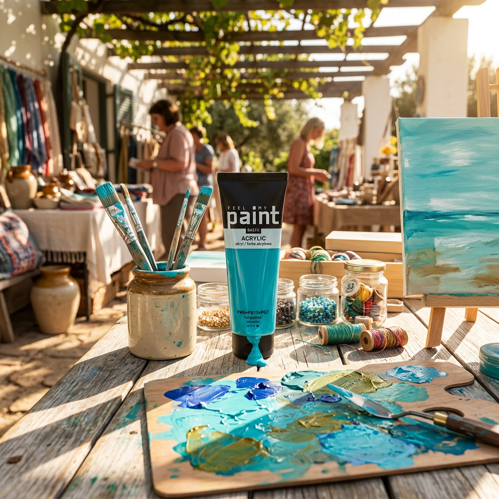 Akrylová barva FeelMyPaint 120 ml TYRKYSOVÁ - certifikace o bezpečnosti dětských hraček