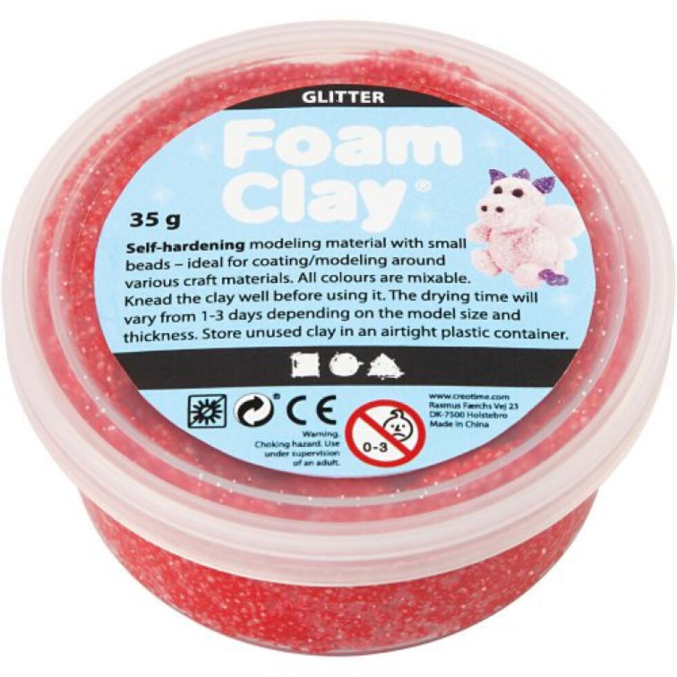 Samotvrdnoucí modelovací pěnová kuličková hmota Foam Clay 35g ČERVENÁ TŘPYTIVÁ