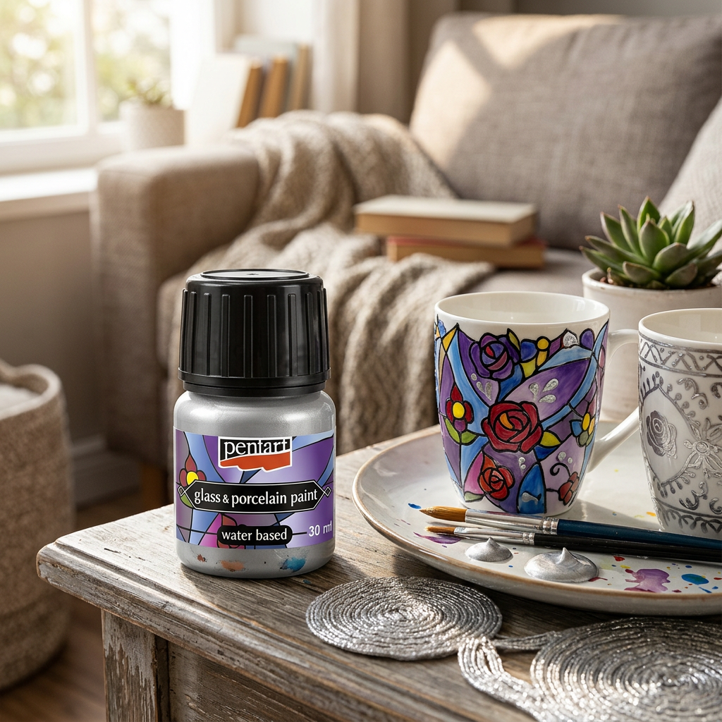 Barva na sklo a porcelán PENTART 30 ml STŘÍBRNÁ