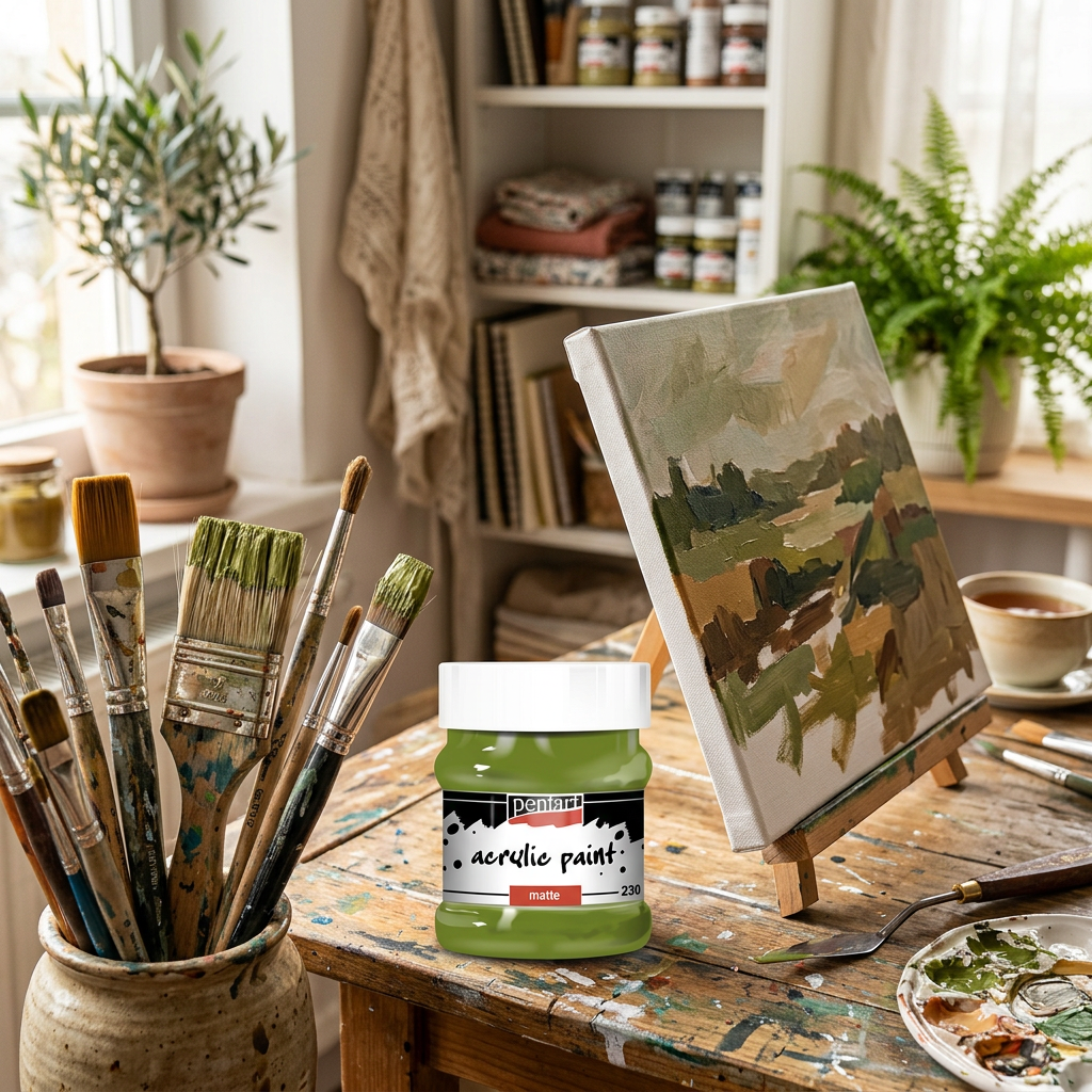 Akrylová barva matná PENTART 230 ml OLIVOVÁ