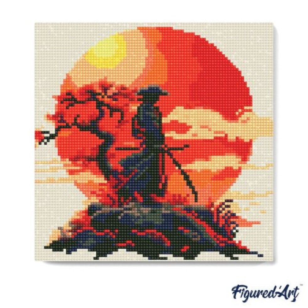 Mini malování podle čísel - SAMURAJ PŘI ZÁPADU SLUNCE 25 x 25 cm na rámu