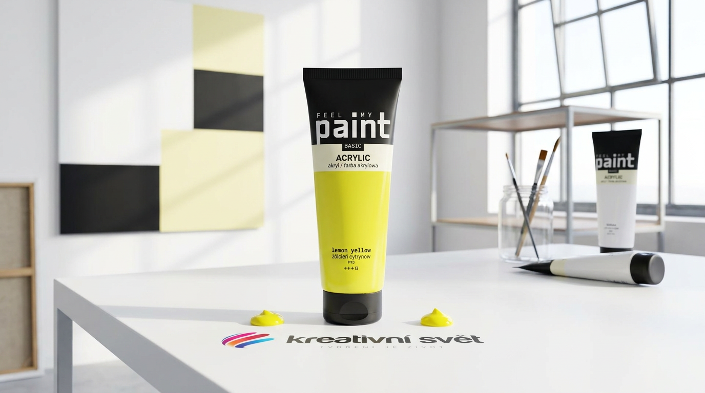 Akrylová barva FeelMyPaint 120 ml CITRÓNOVÁ ŽLUTÁ - certifikace o bezpečnosti dětských hraček