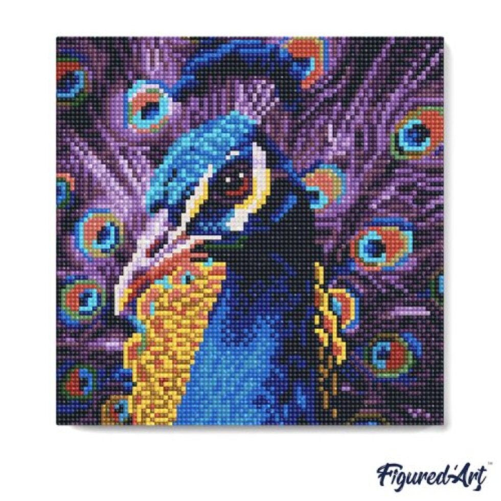 Mini diamantové malování - KRÁSNÝ PÁV bez rámu 25 x 25 cm