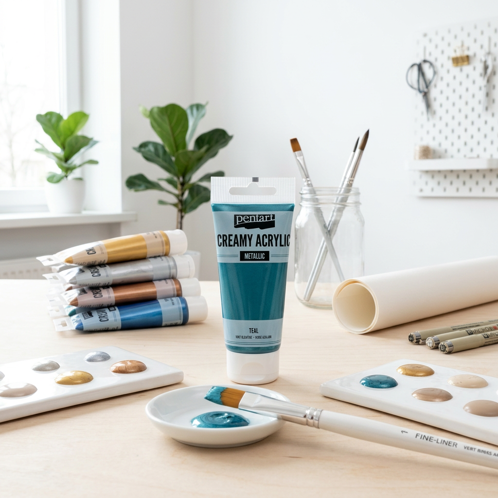 Krémová akrylová barva metalická PENTART 60 ml MODROZELENÁ