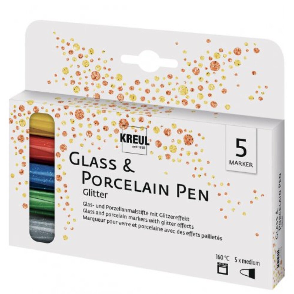 Sada fIx na porcelán a sklo KREUL GLITTER 5 barev