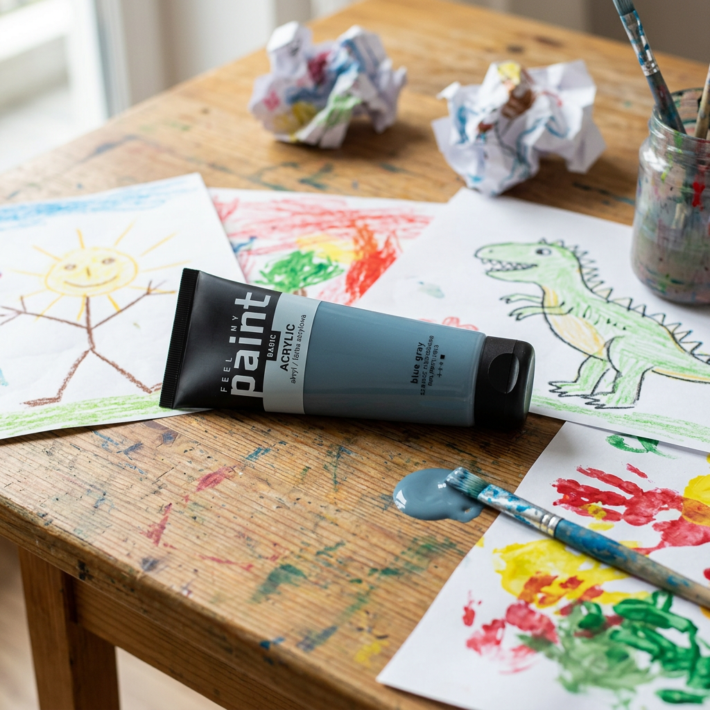 Akrylová barva FeelMyPaint 120 ml MODROŠEDÁ - certifikace o bezpečnosti dětských hraček