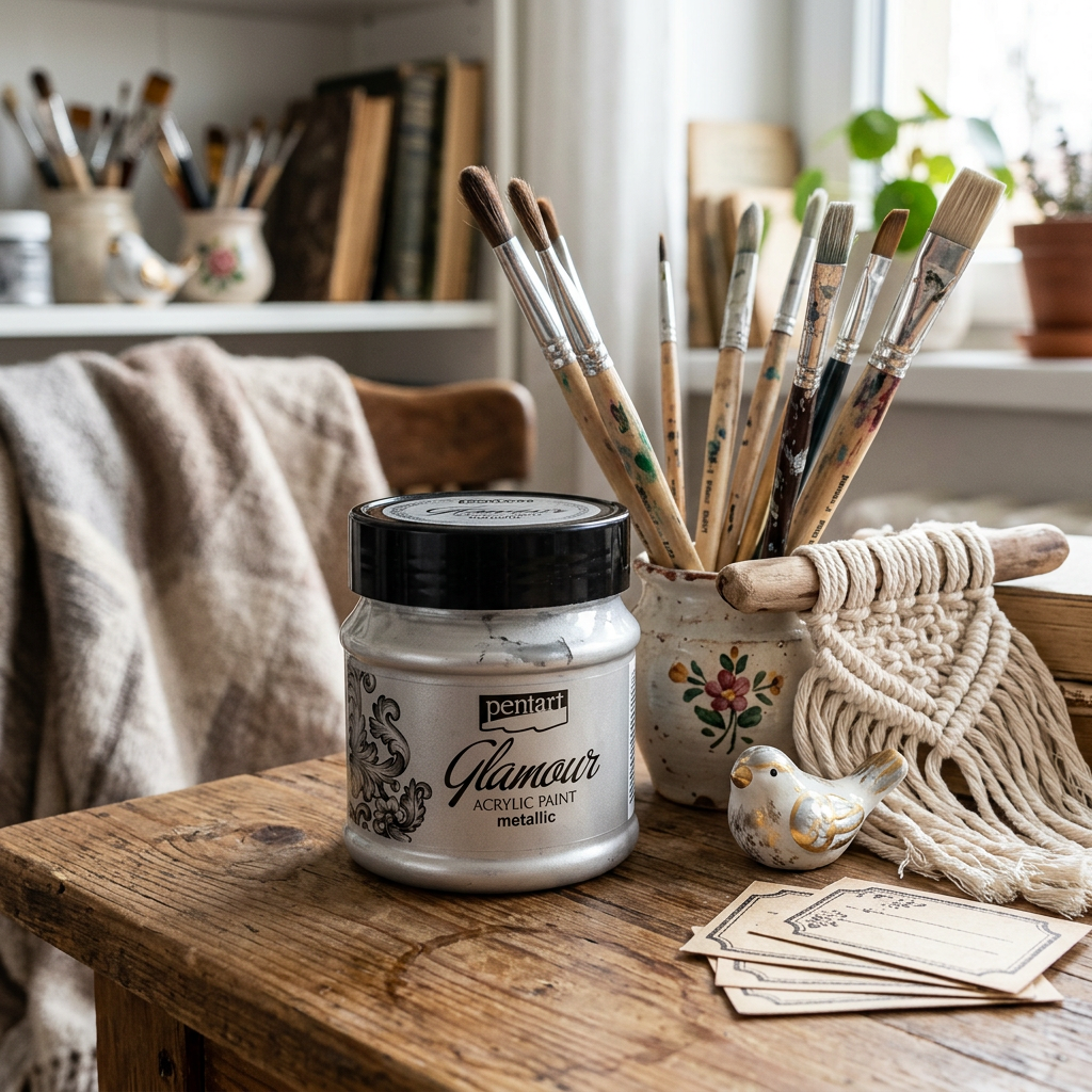 Akrylová barva metalická zářivá PENTART 50 ml PLATINOVÁ