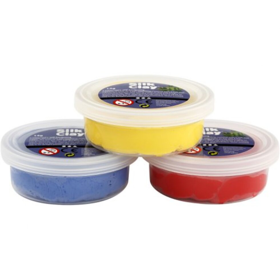 Silk Clay hedvábná modelovací hmota SADA 3 barev - MODRÁ, ČERVENÁ, ŽLUTÁ