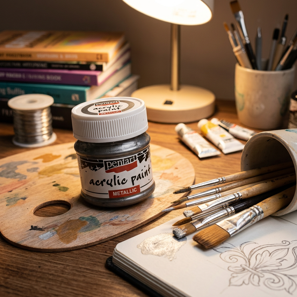 Akrylová barva metalická PENTART 50 ml ROKOKO STŘÍBRNÁ