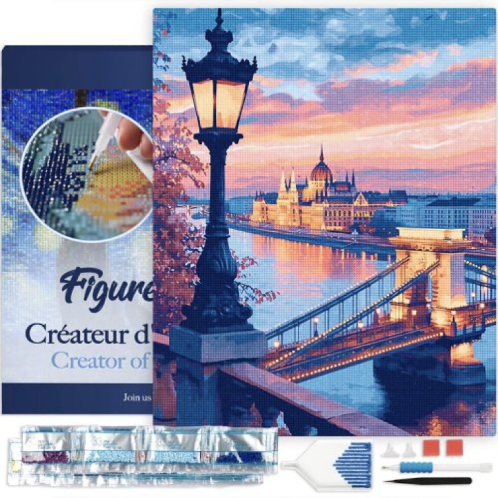 Diamantové malování - BUDAPEŠŤ ZA SOUMRAKU 40 x 50 cm na rámu