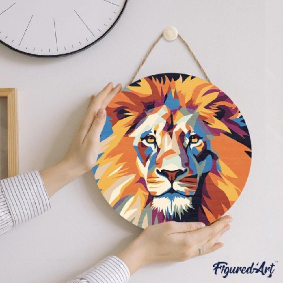 Malování podle čísel na dřevu - LEV průměr 30 cm