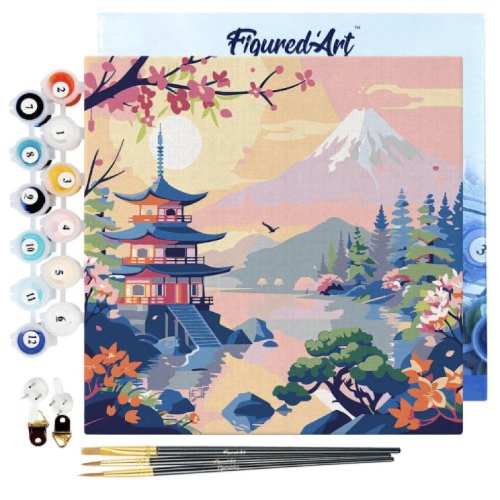 Mini malování podle čísel - PAGODA POD FUJI 25 x 25 cm na rámu