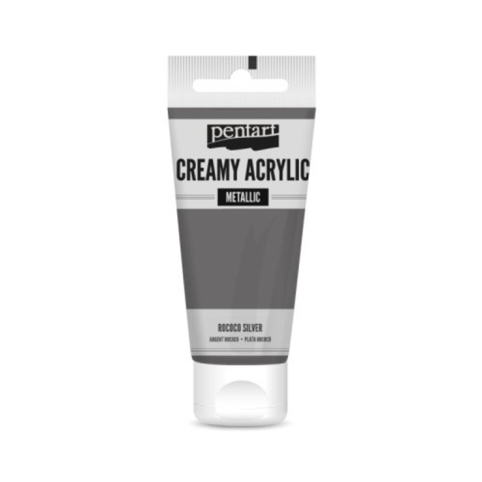 Krémová akrylová barva metalická PENTART 60 ml ROKOKO STŘÍBRNÁ