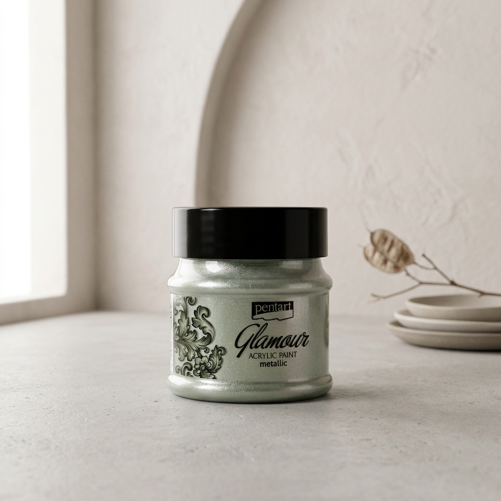 Akrylová barva metalická zářivá PENTART 50 ml ZELENOSTŘÍBRNÁ