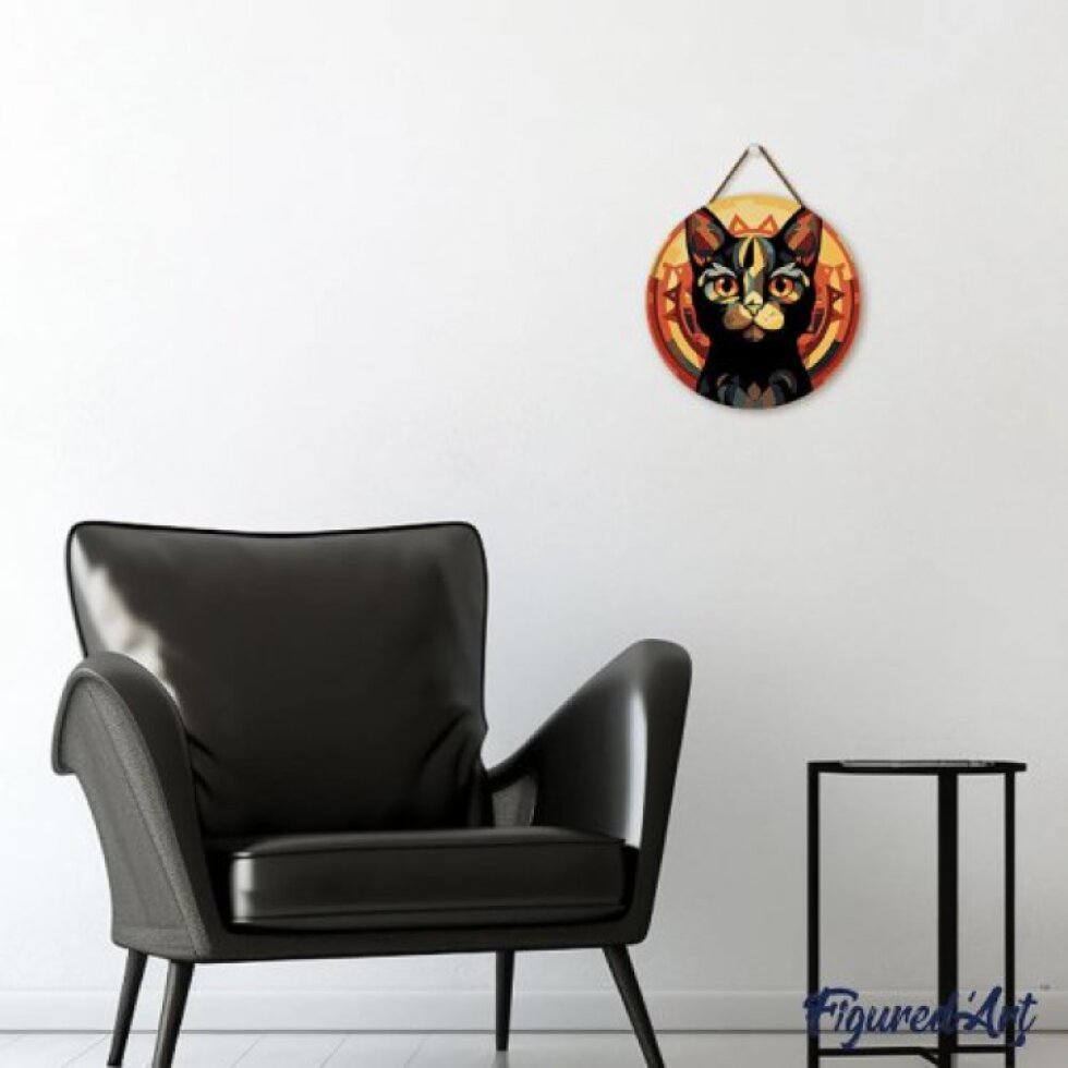 Malování podle čísel na dřevu - ČERNÁ KOČKA ART DECO průměr 30 cm