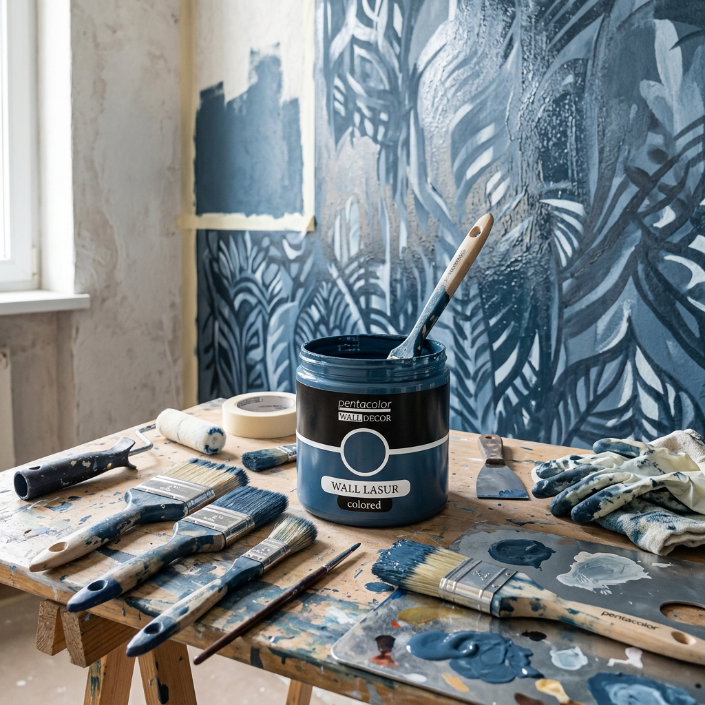 Lazurovací barva na zeď barevná WALL DECOR 500 ml OCELOVÁ MODRÁ
