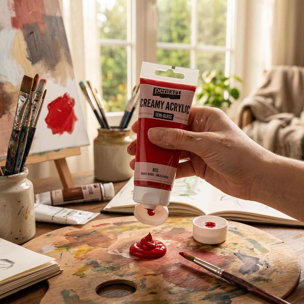 Krémová akrylová barva pololesklá PENTART 60 ml ČERVENÁ