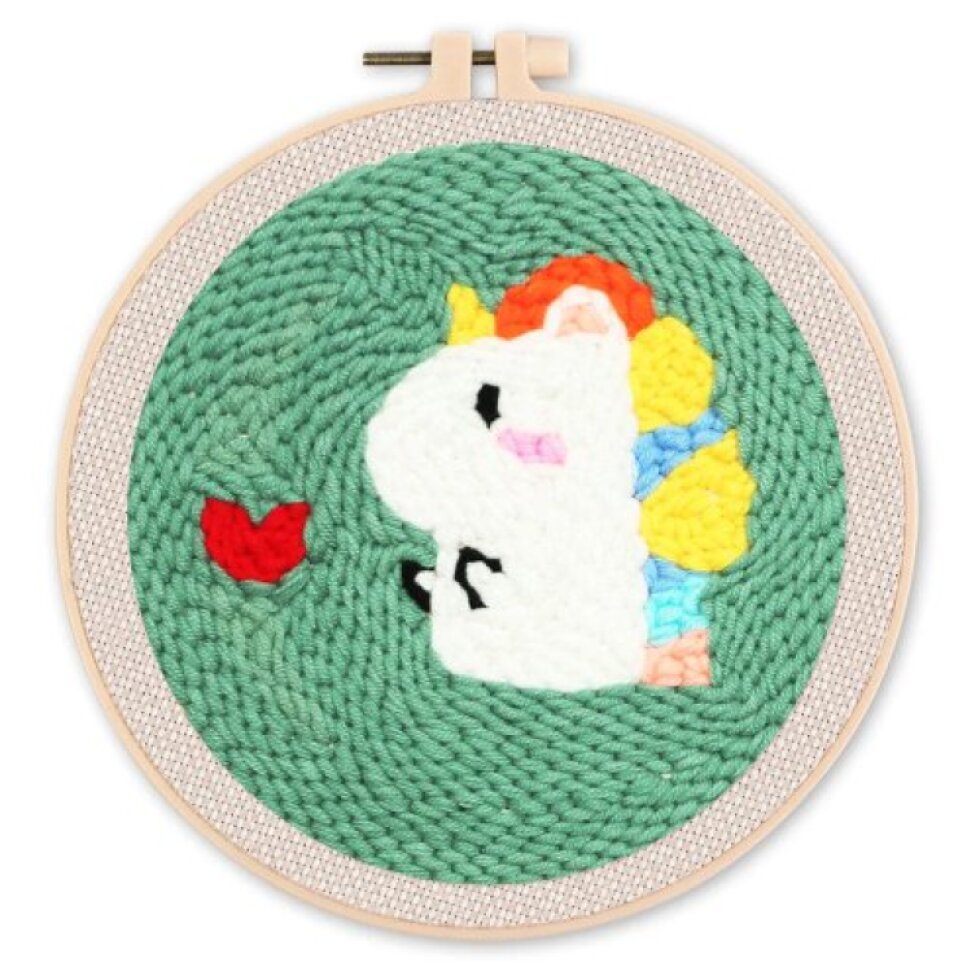 Vyšívání dutou jehlou sada - MALÝ DRAK A SRDCE 20x20 cm kulatý rám