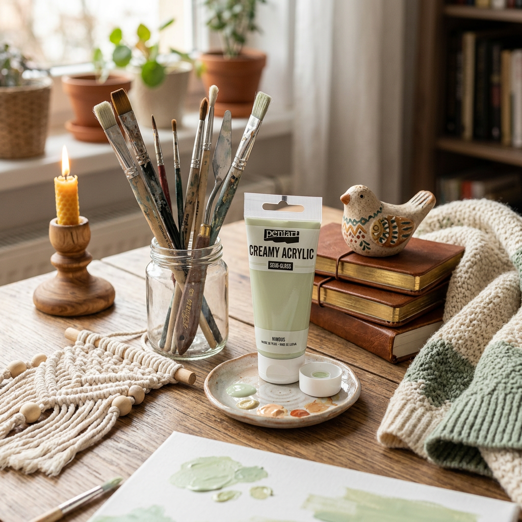 Krémová akrylová barva pololesklá PENTART 60 ml SVĚTLÁ ZELENÁ
