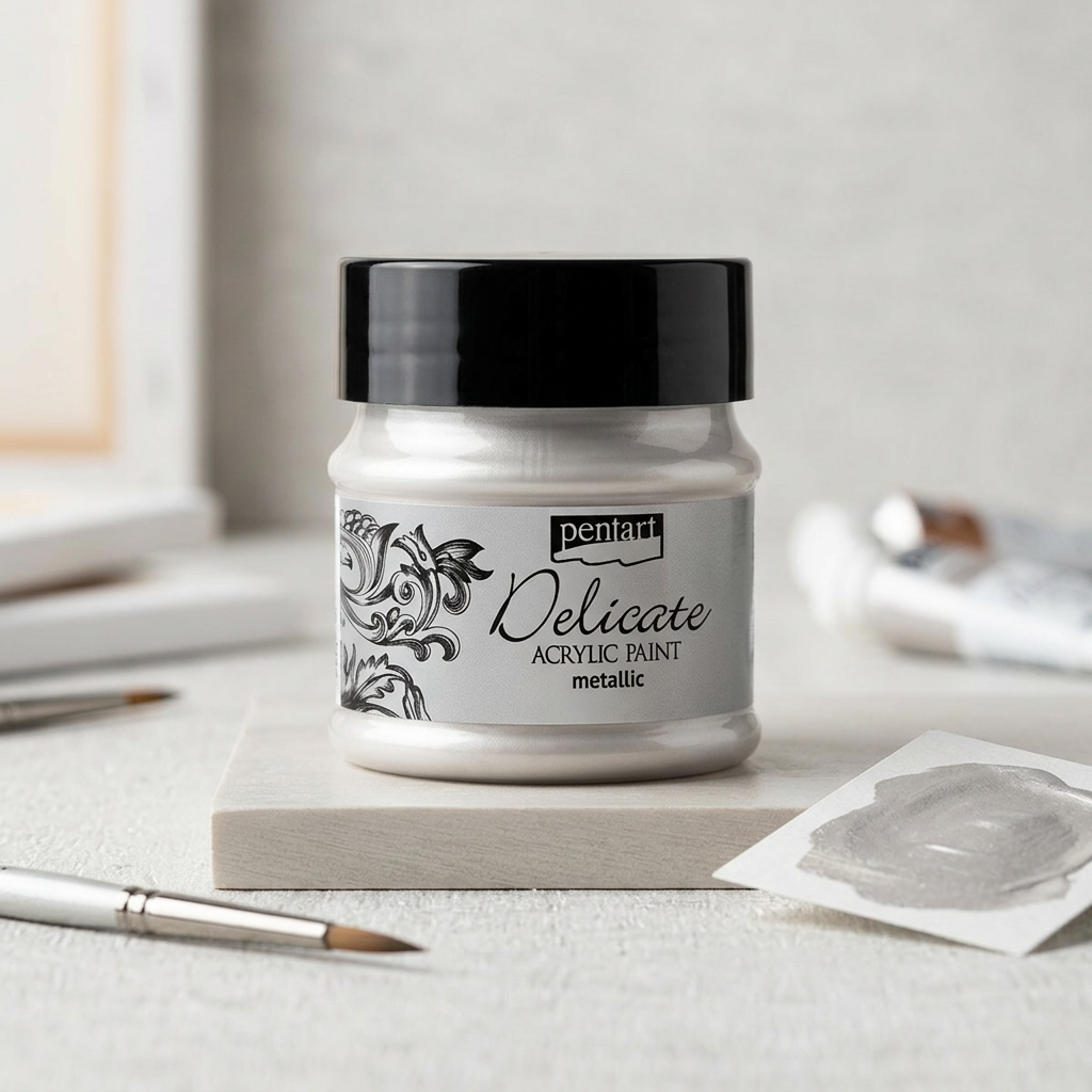 Akrylová barva delikátní metalická PENTART 50 ml STŘÍBRNÁ
