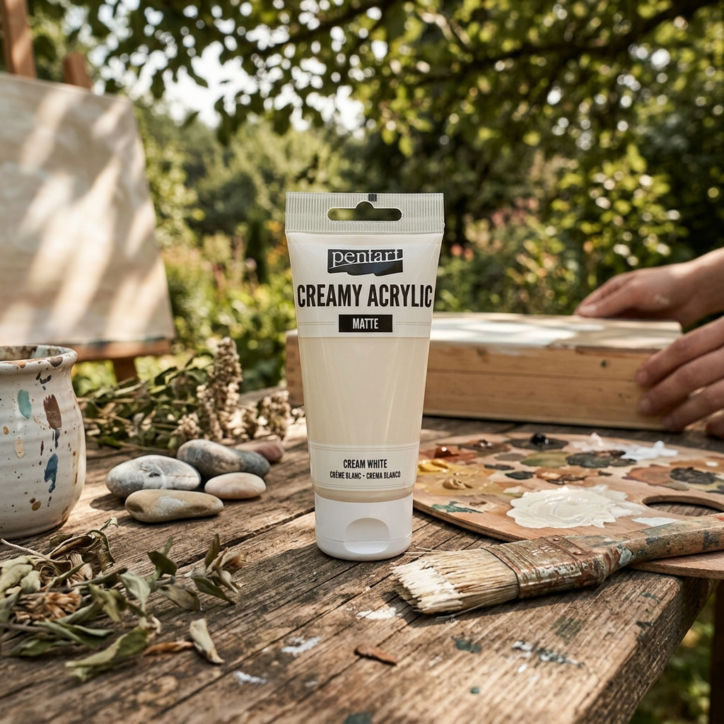 Krémová akrylová barva matná PENTART 60 ml KRÉMOVÁ BÍLÁ