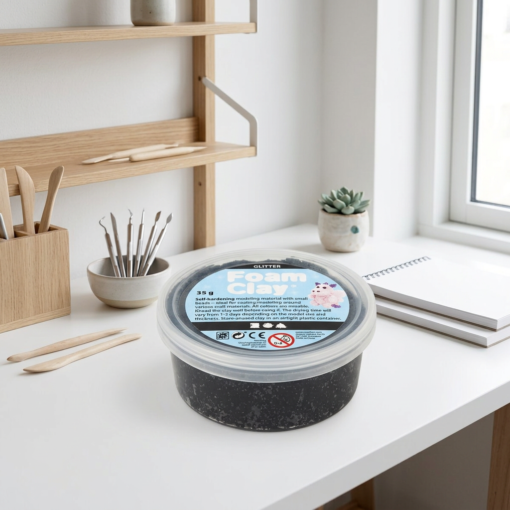 Samotvrdnoucí modelovací pěnová kuličková hmota Foam Clay 35g ČERNÁ TŘPYTIVÁ
