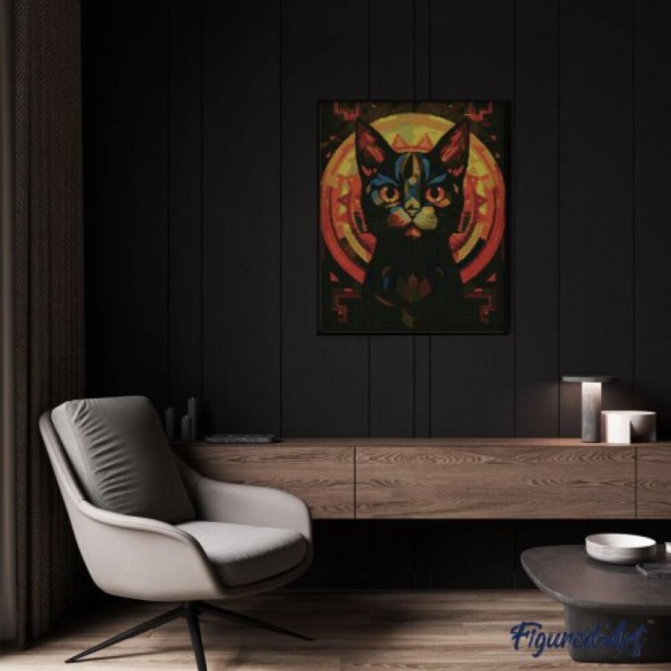 Diamantové malování - ČERNÁ KOČKA ART DECO 40 x 50 cm na rámu