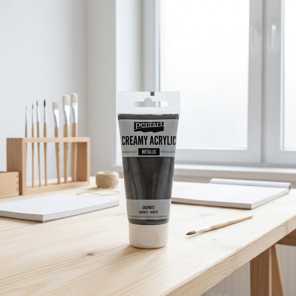 Krémová akrylová barva metalická PENTART 60 ml GRAFITOVÁ