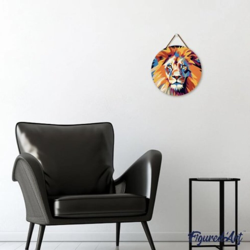Malování podle čísel na dřevu - LEV průměr 30 cm