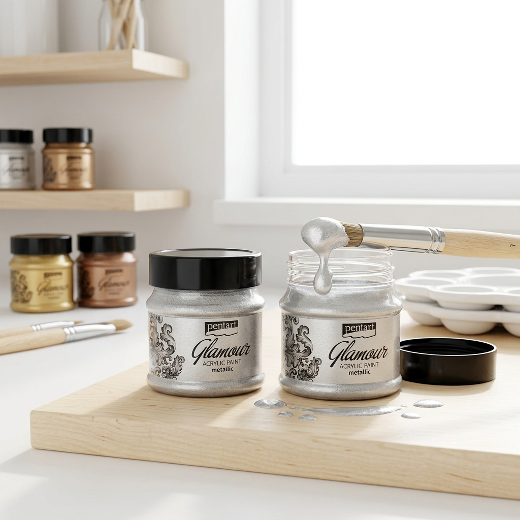 Akrylová barva metalická zářivá PENTART 50 ml PLATINOVÁ