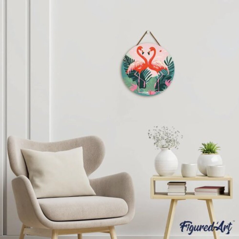 Malování podle čísel na dřevu - PLAMEŇÁCI průměr 30 cm