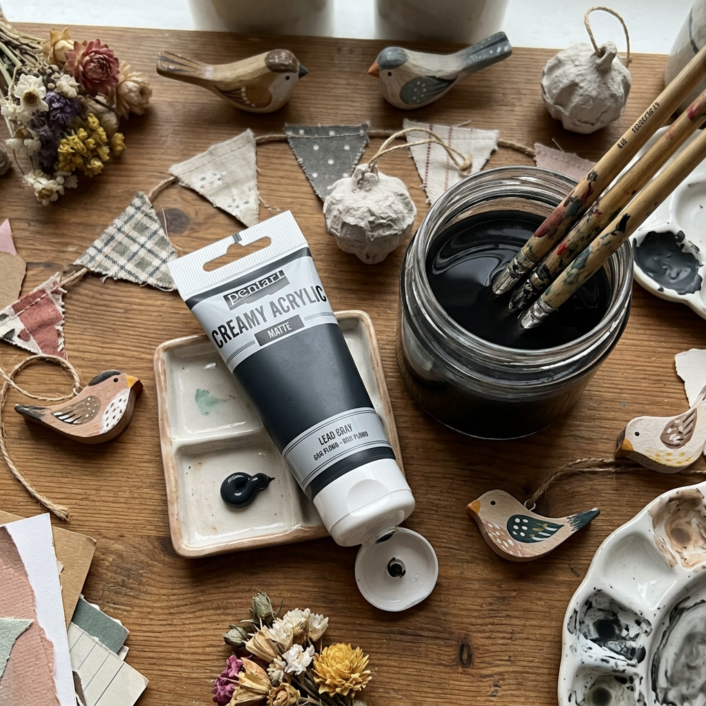 Krémová akrylová barva matná PENTART 60 ml ČERNÁ