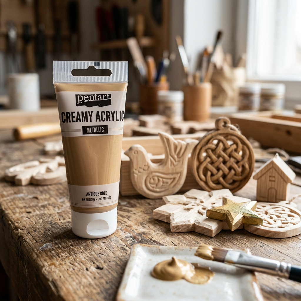 Krémová akrylová barva metalická PENTART 60 ml ANTICKÁ ZLATÁ