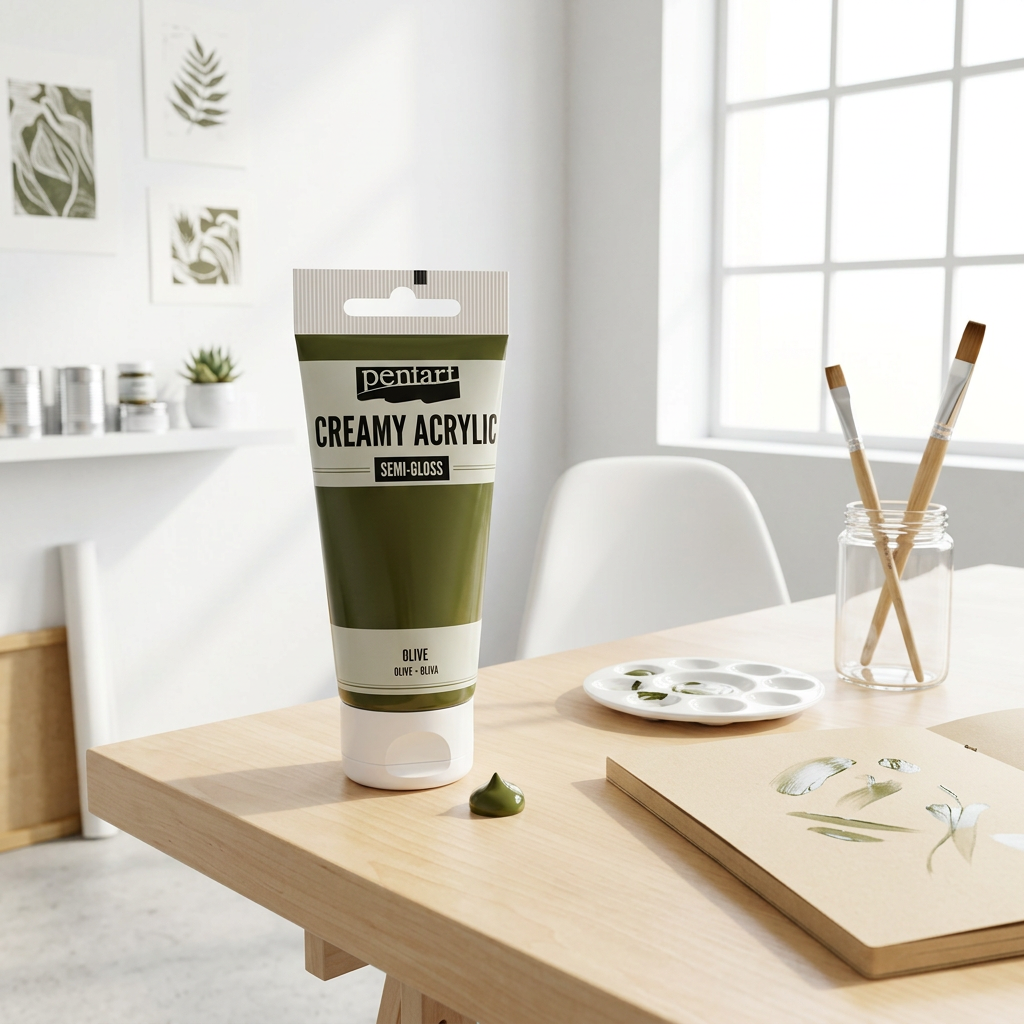 Krémová akrylová barva pololesklá PENTART 60 ml OLIVOVÁ