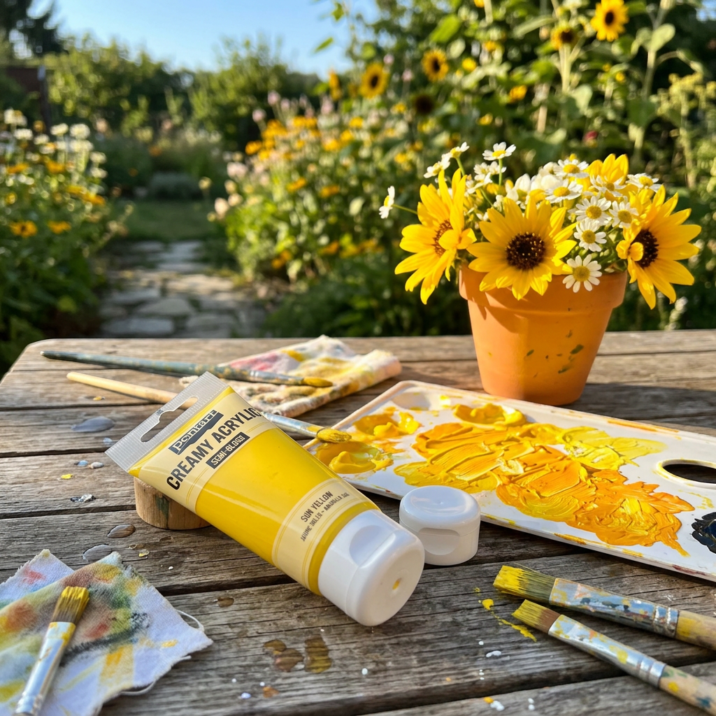 Krémová akrylová barva pololesklá PENTART 60 ml SLUNEČNÍ ŽLUTÁ