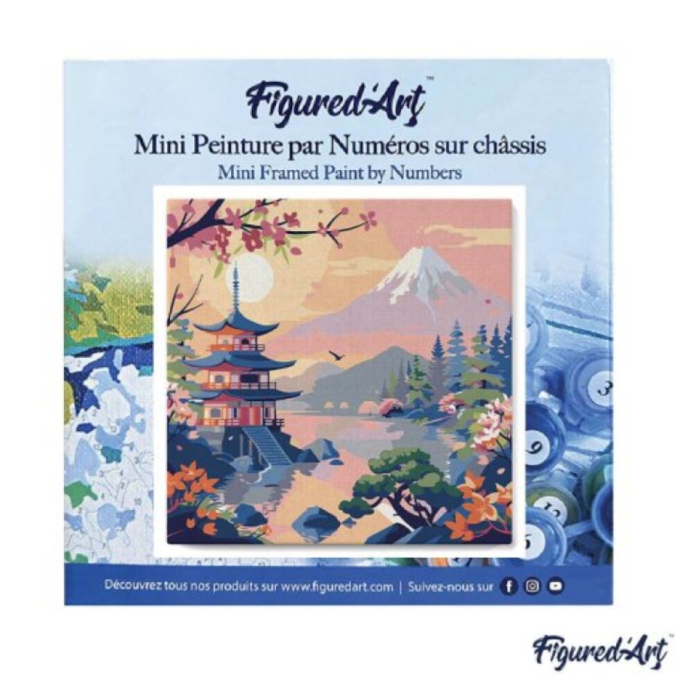 Mini malování podle čísel - PAGODA POD FUJI 25 x 25 cm na rámu